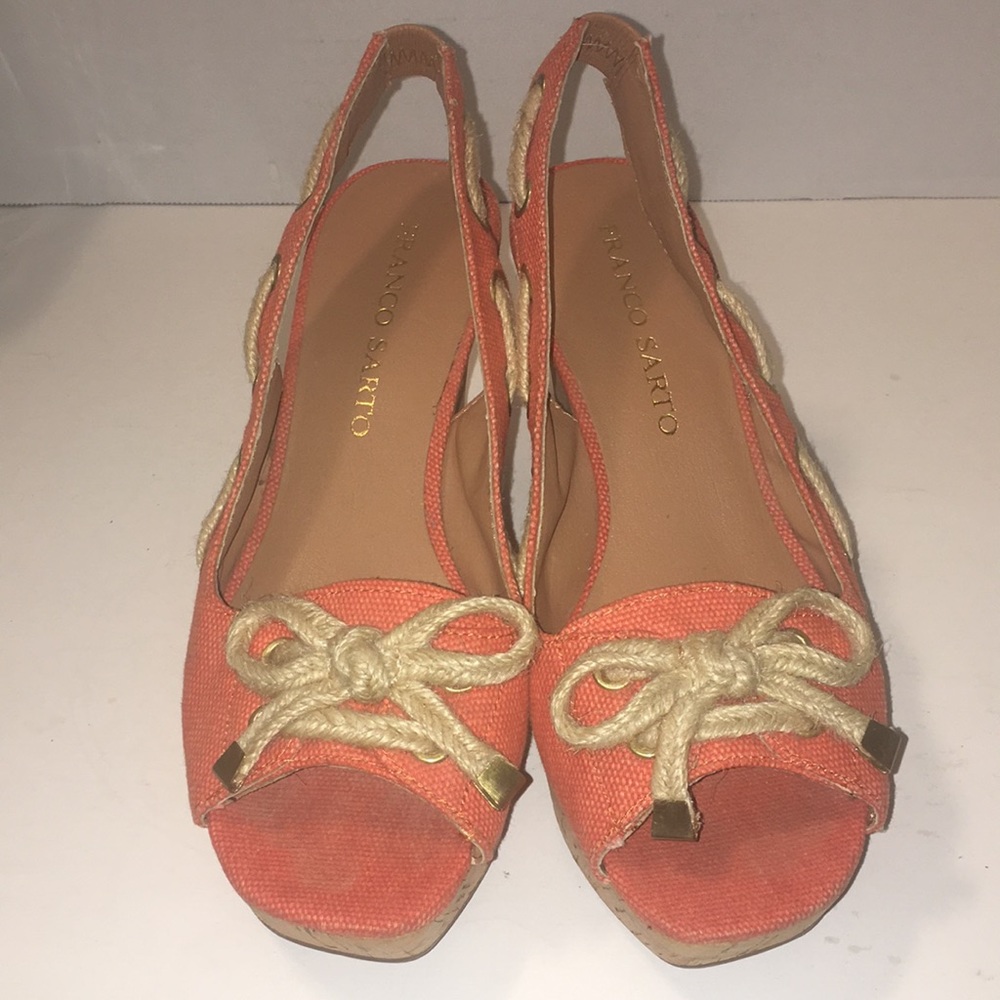 Franco Sarto Coral Orange Cork Wedge Slingback Sandals - Picture 3 of 5
